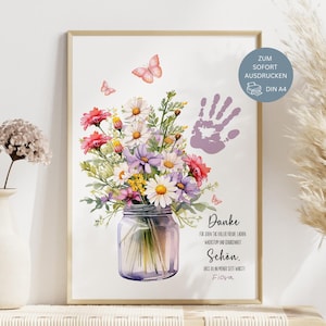Abschiedsgeschenk Erzieherin, Abschied Geschenk Kindergarten, Kita, Krippe, Hort, Handabdruck, Bild Blume, Blumenstrauß, Danke Idee, PDF