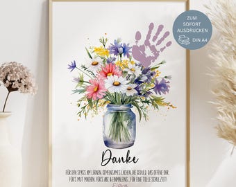 Regalo de despedida para profesor/a, regalo de agradecimiento, regalo DIY para profesor/a, escuela primaria, huella de mano, despedida de la escuela primaria, idea de agradecimiento, PDF