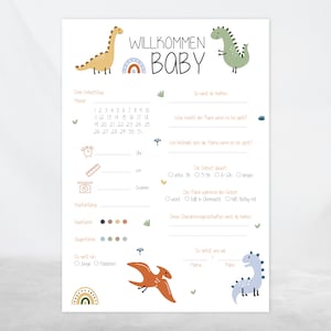 Invulkaarten voor babyshowers | Wenskaart voor babyshower, dinosaurussen | Tipkaarten