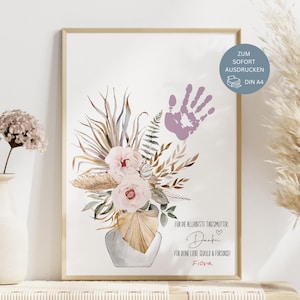 Cadeau baby-sitter, cadeau d'adieu baby-sitter, empreinte de main, photo fleur, bouquet, idée remerciement, PDF, DIY, cadeau dernière minute
