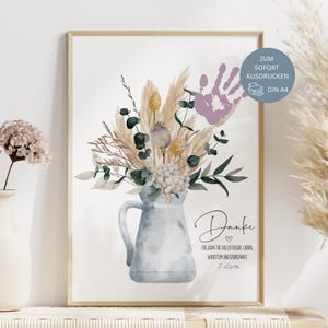 Cadeau d'adieu pour éducatrice, cadeau d'adieu pour maternelle, garderie, crèche, garderie périscolaire, empreinte de main, photo de fleur, bouquet de fleurs, idée remerciement, PDF