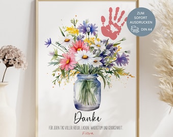 Farewell gift for a teacher, farewell gift for a kindergarten, day care center, nursery, after-school care center, handprint, flower picture, bouquet, thank you idea, PDF