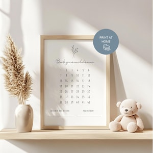 Cuenta regresiva para el bebé, calendario de cuenta regresiva para el embarazo, cuenta regresiva imprimible para el embarazo, recuerdo del embarazo, cuenta regresiva para la llegada del bebé, descarga instantánea