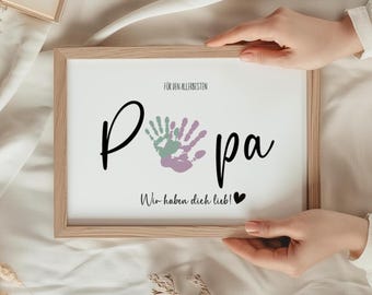 Presente para o Dia dos Pais, presente para o Dia das Mães, molde para impressão de mão, presente para o papai, presente com impressão da mão dos filhos, presente para o pai, download digital para impressão
