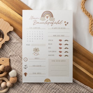 Spel Invulkaarten voor babyshower Baby shower wenskaart & raadspel/tipkaartenset, Boho Rainbow Onderbuikgevoel afbeelding 3