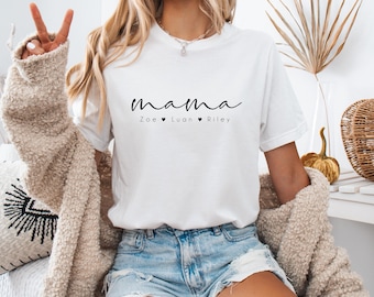 T-shirt personnalisé pour maman avec le nom de l'enfant, cadeau pour la fête des mères, t-shirt oversize, cadeau pour maman