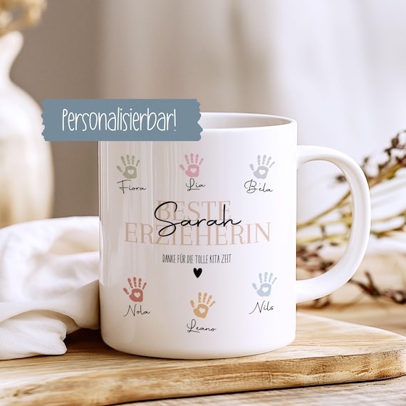 Erzieherin Tasse, Abschiedsgeschenk Kita, Personalisierte Tasse Geschenk Erzieherin, Danke Erzieherin Tasse Abschied Kindergarten