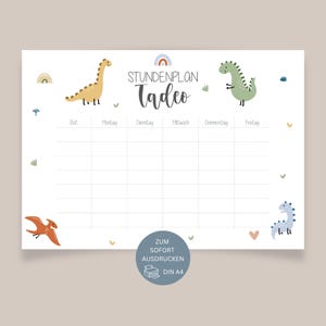 Dino timetable to print with name, timetable download, timetable A4, timetable PDF printable, timetable digital, timetable