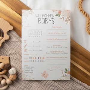 Baby shower tweelingen invulkaarten | Babyshower raadspel wenskaart, bloemen | Tipkaarten