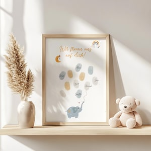 Babyparty Geschenk Gästebuch für Fingerabdrücke zum Beschriften, Babyshower Deko, Baby Party, Gender Reveal Gästebild, Safari Tiere