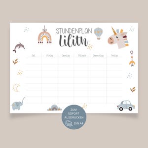 Timetable to print with name, timetable download, timetable A4, timetable PDF printable, timetable digital, timetable school