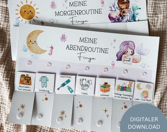Morning & evening routine for children with a mermaid, routine plan for children, morning routine for children, printable routine plan