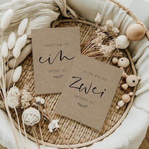Babys Monatskarten, Babys Meilensteine, Meilensteinkarten fürs erste Lebensjahr, Baby Geschenk, Meilensteine Baby, Babyparty, Kraftpapier