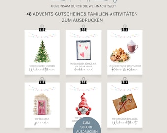 Advent calendar for families, time instead of stuff, vouchers & activities Advent calendar to print, download Christmas calendar for children