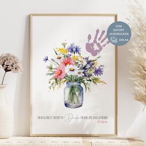 Cadeau baby-sitter, cadeau d'adieu baby-sitter, empreinte de main, photo fleur, bouquet, idée remerciement, PDF, DIY, cadeau dernière minute
