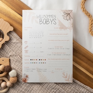 Baby shower tweelingen invulkaarten | Wenskaart voor babyshower, bloemen | Tipkaarten