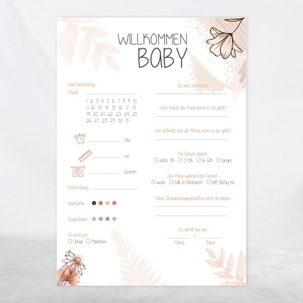 Baby shower fill-in cards | Baby shower wish card, flowers | Tip cards