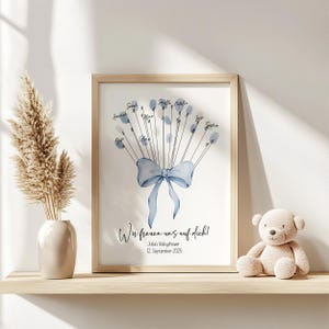 Babyparty Geschenk Gästebuch für Fingerabdrücke zum Beschriften, Babyshower Deko, Baby Party, Gender Reveal, Schleife, personalisierbar