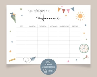 Printable timetable with name, timetable download, A4 timetable, printable PDF timetable, digital timetable, school timetable
