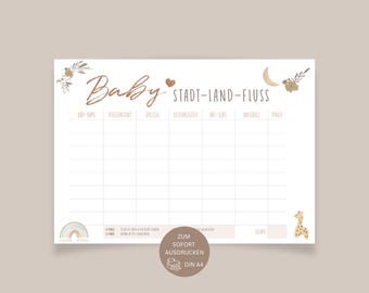 Baby Shower Game City, Country, River, Baby Shower Activity, Baby Shower, Baby Shower Guessing Game, Rainbow Boho, Digital Download