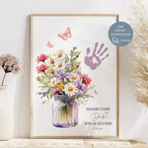 Cadeau éducatrice, cadeau d'adieu éducatrice, adieu garderie, crèche, garderie périscolaire, empreinte de main, photo fleur, bouquet, idée remerciement, PDF, DIY