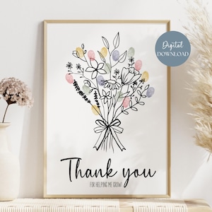 Carte de remerciement personnalisée pour enseignant, cadeau d'appréciation pour enseignant avec empreintes digitales, cadeau de fin d'année, souvenir pour enfants avec pissenlit, carte d'empreintes digitales pour tout-petits