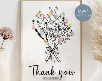 Custom Teacher Thank You Card, Fingerprint Teacher Appreciation Gift, End of Year Gift, Dandelion Kids Keepsake, Toddler Fingerprint Card