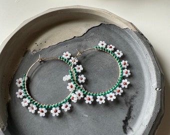 Daisy Chain Hoop Earrings  /  Modern Hoop Earrings / Hoop Statement Earrings