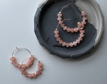 Pink Quartz Hoop Earrings - Heishi Style  /  Modern Hoop Earrings / Hoop Statement Earrings