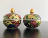 Vintage,Benjarong Lidded Jars,Thai Porcelain,Thai Pot,Thai Lidded Bowl,Floral Trinket Box,Floral Lidded Bowl,Thai Ceramic Box,Home Decor