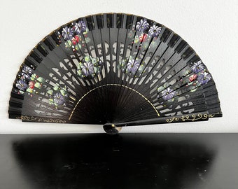 Vintage,Spanish Folding Fan,Wooden Fan,Flamenco Fan,Hand Fan,Black Folding Fan