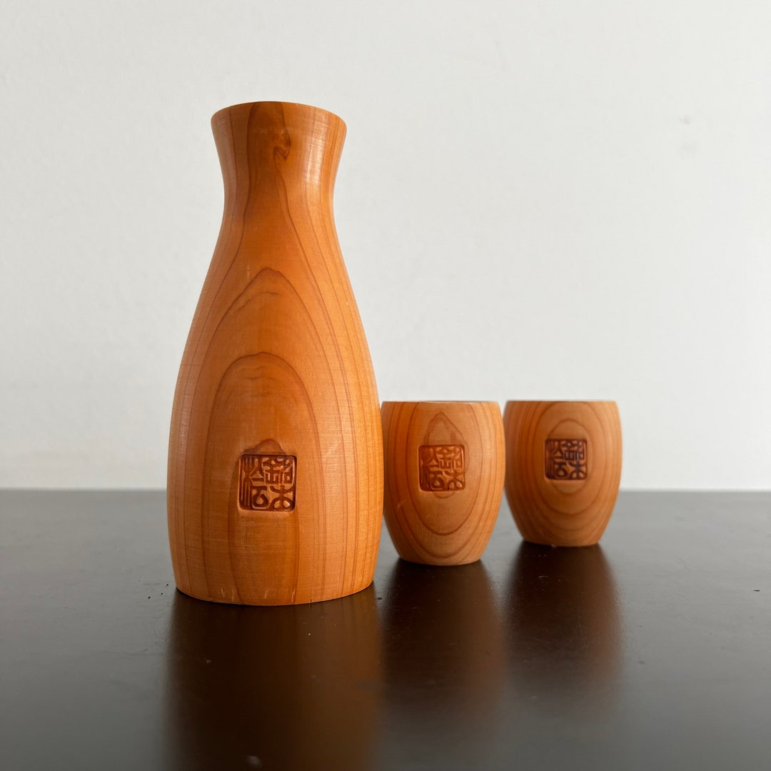 Vintage,sake Set,wooden Sake Set,sake Bottle,sake Cups,cypress Sake Set,japanese Gift,made in
