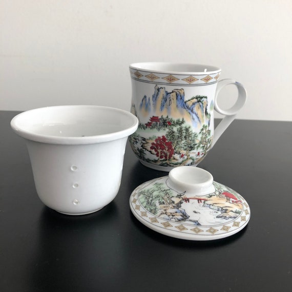 Vintage,tasse à thé à couvercle et passoire,tasse de thé chinoise,tasse de  thé et diffuseur,tasse de thé asiatique,tasse de thé avec couvercle,cadeau  de thé, tasse de thé,passoire en céramique -  France