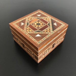 Vintage,Marquetry Box,Moroccan Box,Wooden Jewelry Box,Trinket Box,Boho Decor,Wooden Marquetry Box,Square Box,Wood Mosaic Box
