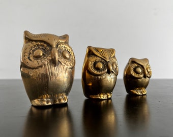 Vintage,Brass Owls,Brass Owl,Brass Decor,Owl Figurine,Collectible Owls,Set Of Owls,Owl,Owls