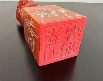 Vintage Chinese Chop Stamp Set: Hand Carved Stone, Porcelain Ink