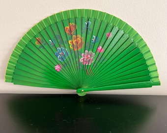 Ventilateur Art Nouveau – Tissu Peint, Tiges Pliées – Espagne, Vers 1900 (vintage)