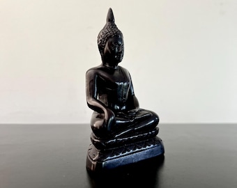 Figura vintage de Buda de resina negra, regalo de decoración bohemia.