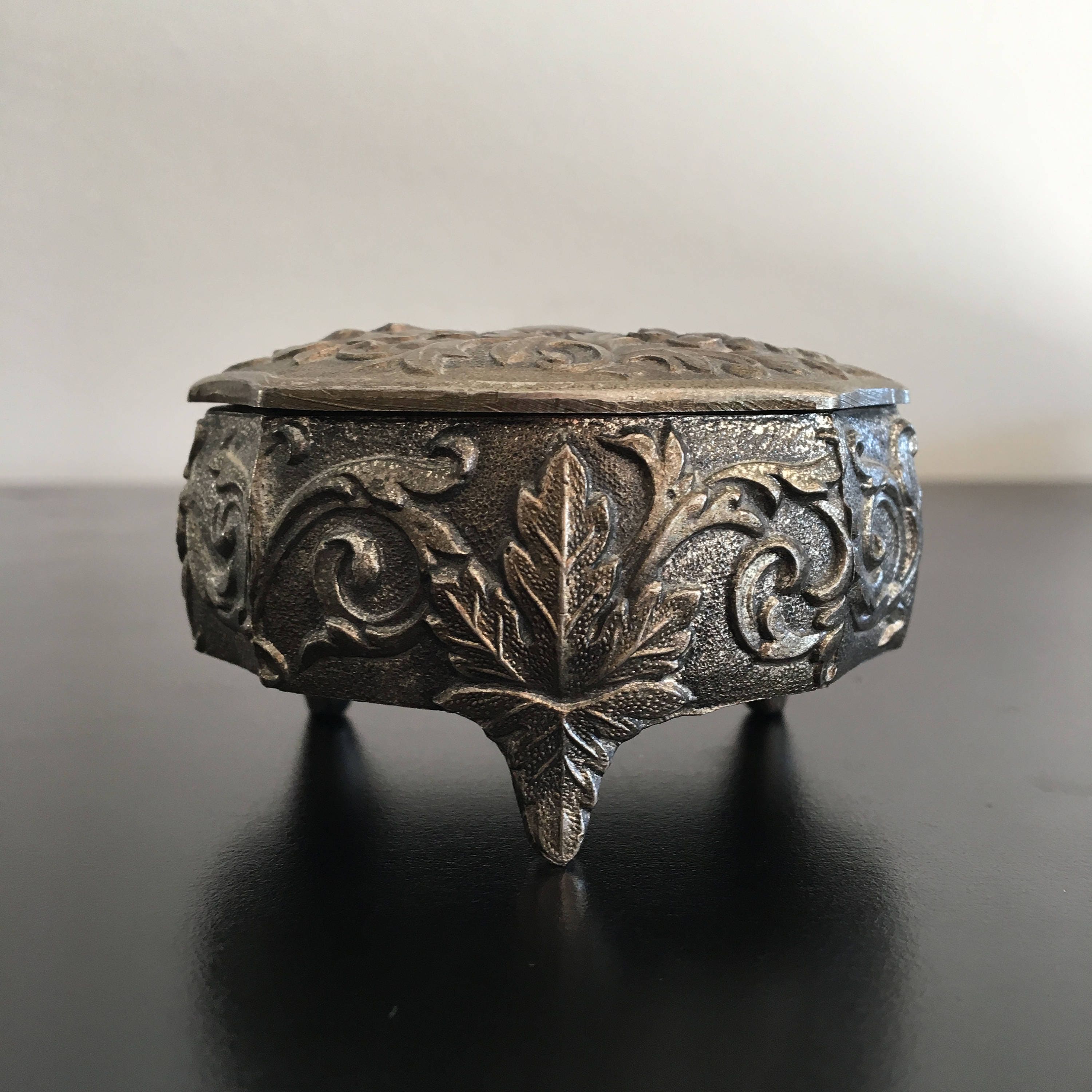 Antique pewter jewelry box best sale