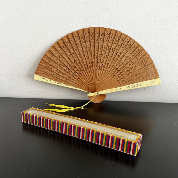 Vintage,Wooden Folding Fan,Chinese Fan,Hand Fan,W… - image 1