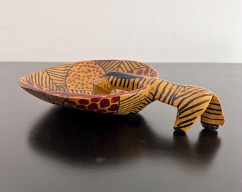 Vintage Zebra Handle Bowl: Hand Carved Kenyan Wooden Bowl