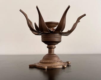 Vintage Indian Brass Incense Holder: Lotus Petal Design, Boho Decor