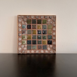 Vintage, piatto in piastrelle, arredamento di metà secolo, piatto in piastrelle a mosaico, arredamento retrò, interni retrò, regalo retrò, portaoggetti