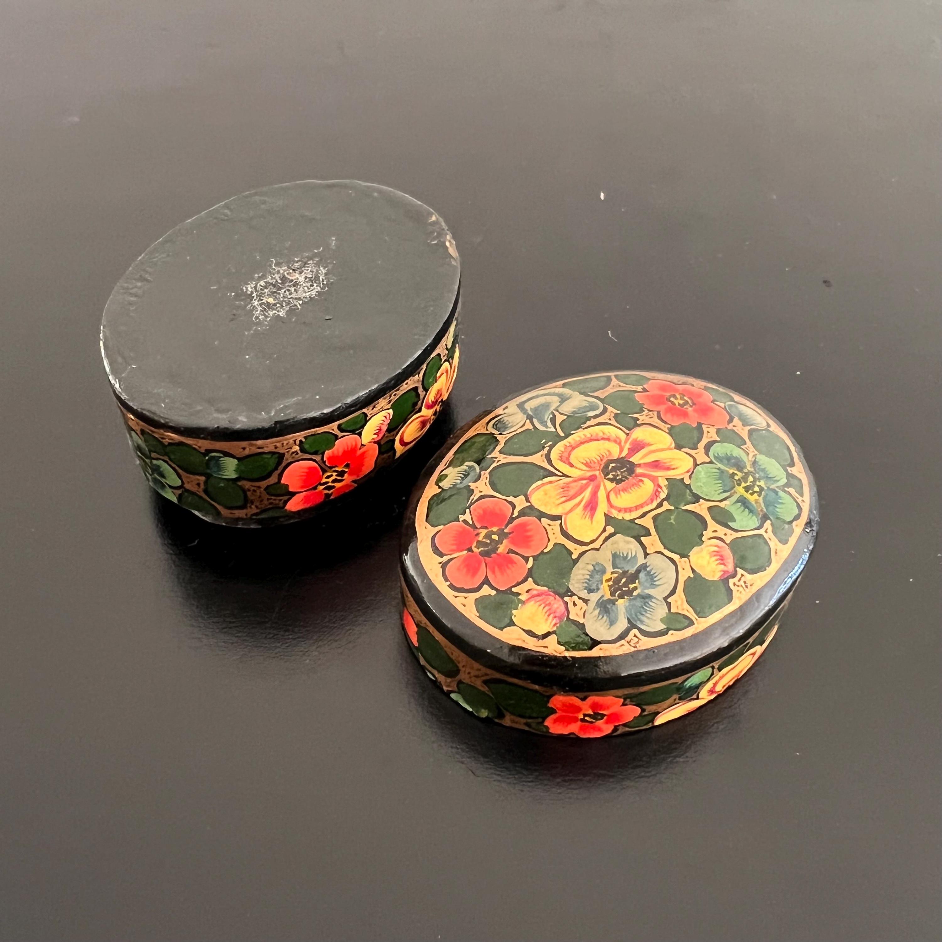 Vintage Kashmiri Paper Mache Box: Hand-painted Floral Trinket Box