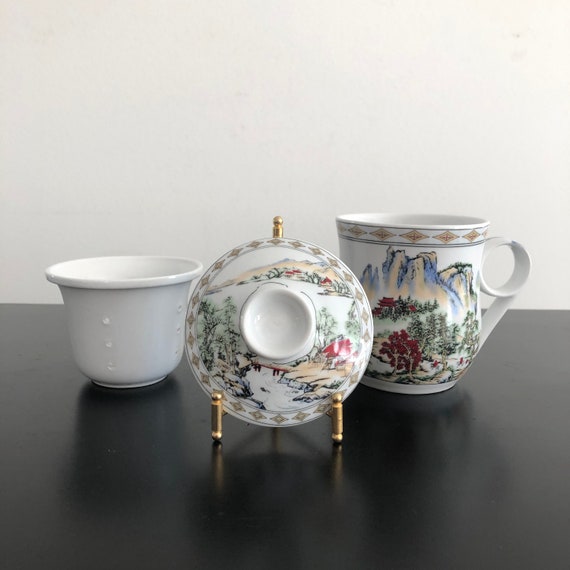 Vintage,tasse à thé à couvercle et passoire,tasse de thé chinoise,tasse de  thé et diffuseur,tasse de thé asiatique,tasse de thé avec couvercle,cadeau  de thé, tasse de thé,passoire en céramique -  France