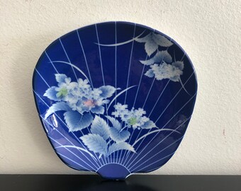 Vintage Fukagawa Porcelain Fan Plate: Japanese Trinket Dish