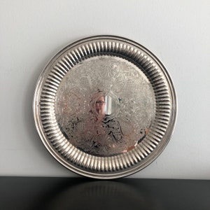 Vintage,Silver Serving Tray,Round Silver Tray,Silver Tray,Silverware,Dining And Serving