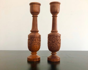 Vintage,Wooden Candlesticks,Carved Wooden Candlesticks,Wooden Decor,Home Decor,Candle Holder,Boho,Bohemian Interiors
