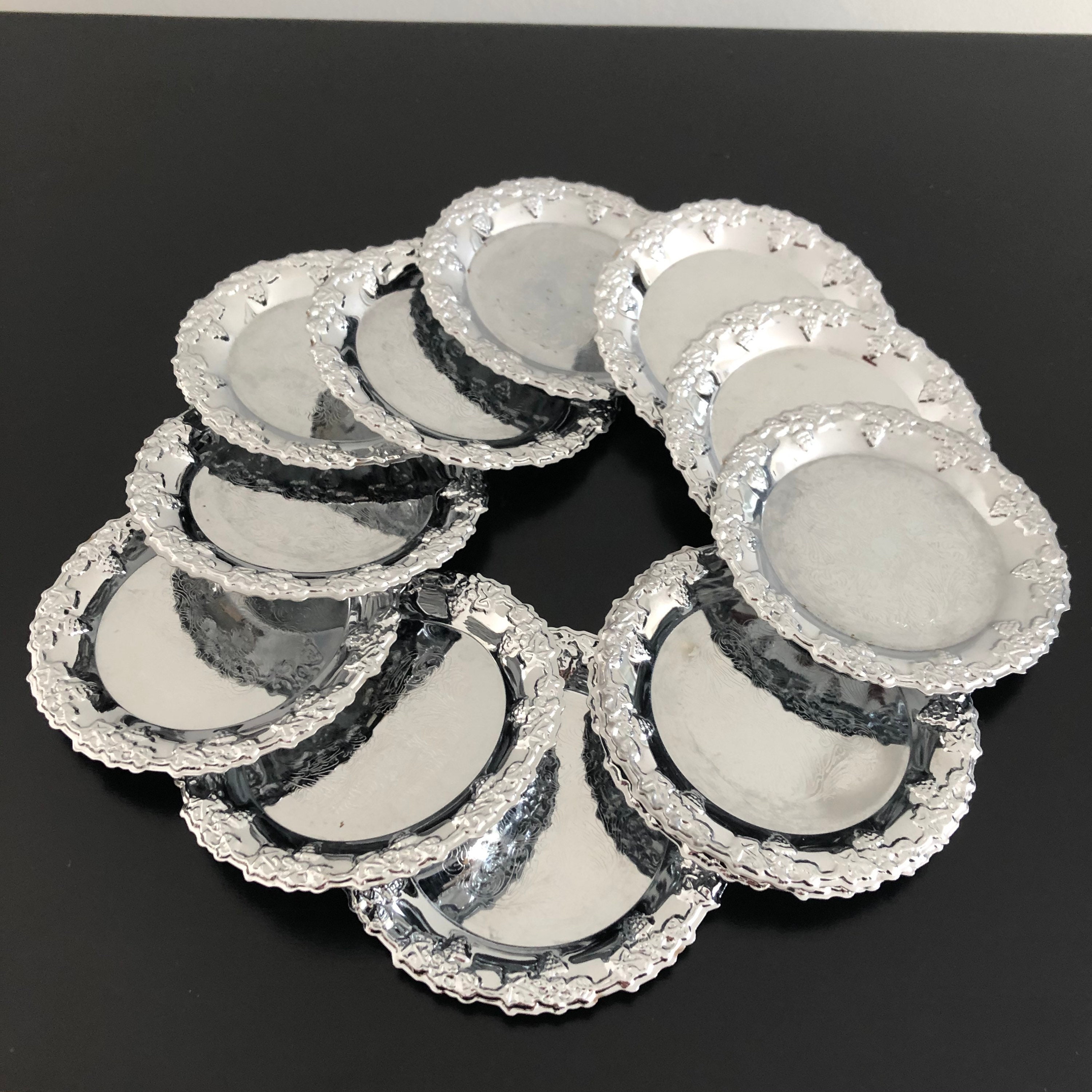 12 Coasters. Vintage Silver Coasters Drinks Coasters Etsy