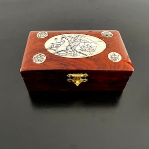Vintage, houten sieradendoos, Chinese sieradendoos, doos met houten en witte inleg, trinketdoos, oosters decor, inlegwerk, Aziatische doos, chinoiserie